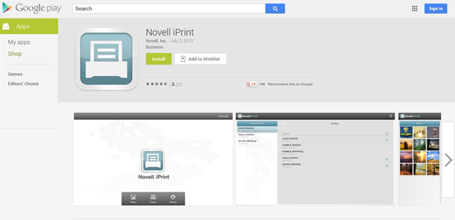 Novell iPrint app Google Play