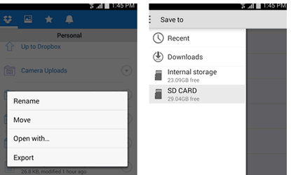 Dropbox for Android now offers SD card storage