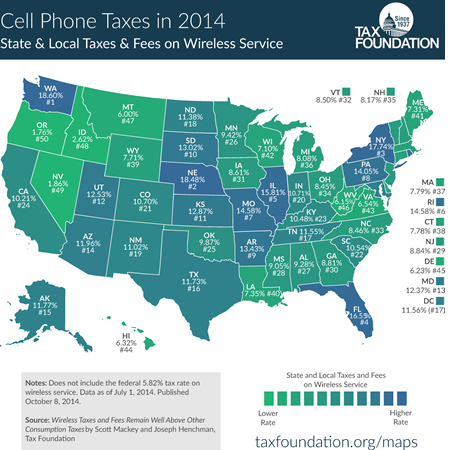 Tax Fdn cell phone fees map 2014