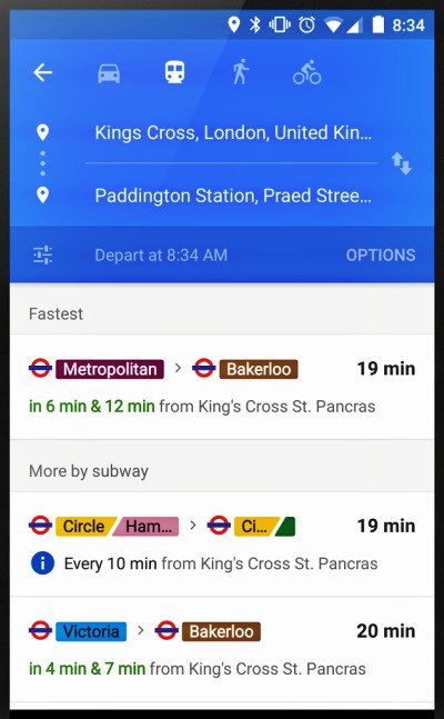 Google Maps app real-time transit
