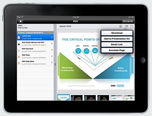SAVO Mobile Sales app on iPad