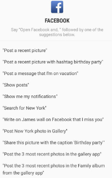 Samsung Bixby Voice Facebook commands