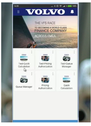 Volvo Financial Capriza Zapps financing app suite menu