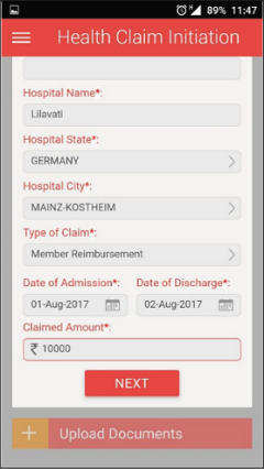 ICICI Lombard app health claim