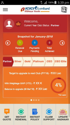 ICICI Lombard insurance sales app home