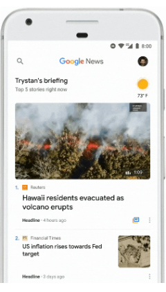 Google News app custom feed
