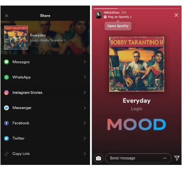 Instagram instant app sharing Spotify