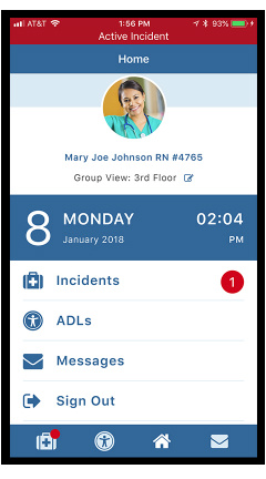 RCare Mobile caregiver call app homescreen