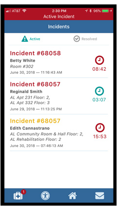 RCare Mobile app incidents screen