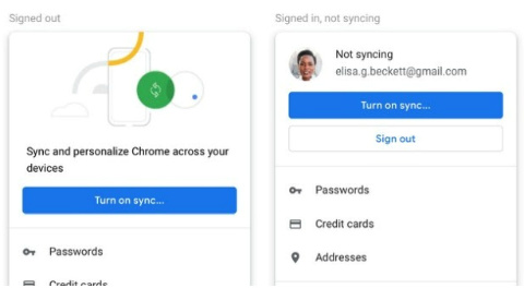 Chrome data syncing status